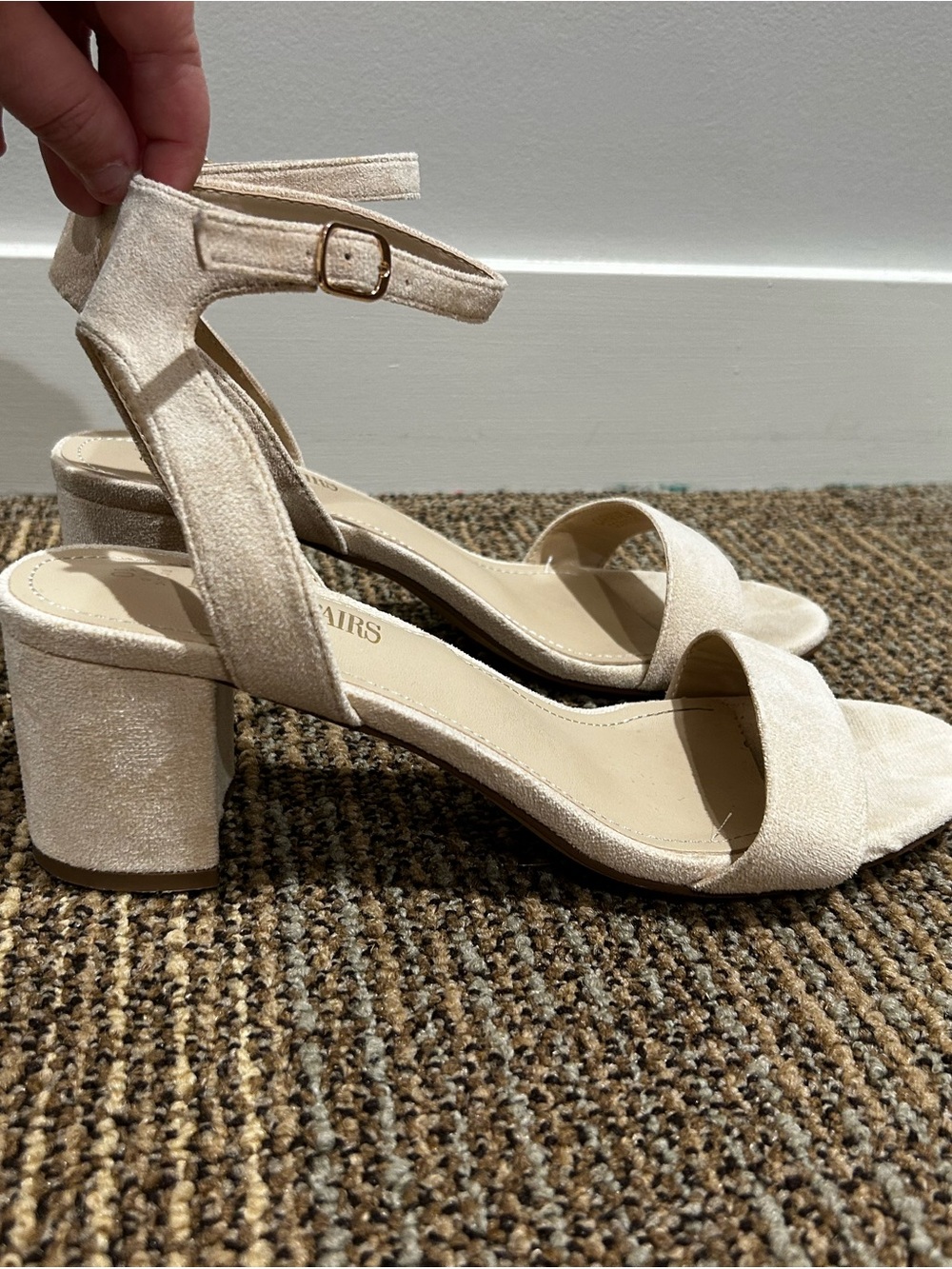 Women's Cream Block Heel Ankle Strap Sandals (Wide)